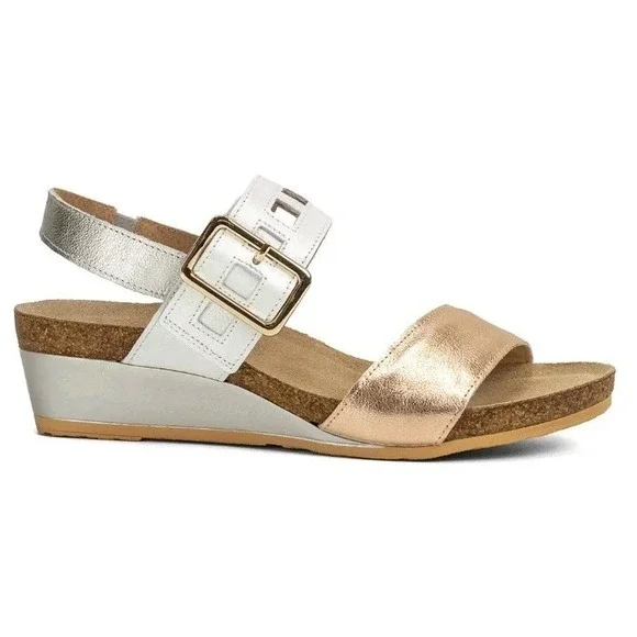 Naot Womens Dynasty Sandals EU 41 US 10 Rose Gold White Leather Wedge - Picture 1 of 10